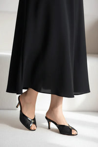 Chanel Crystal Embellished Open Toe Heels With Rhinestones And Clear 898-5 Black