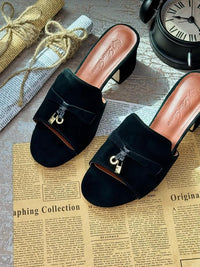 Loro Piana Suede Summer Charms Slide Sandals Woman VR-8 Black