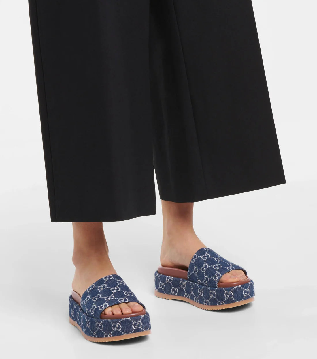 Gucci New Denim GG Monogram Angelina Platform Slide Woman 2020 Blue