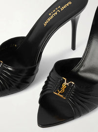 SAINT LAURENT Babylone embellished gathered glossed leather Tipped Slingback Pumps Woman Y5316-2 Black
