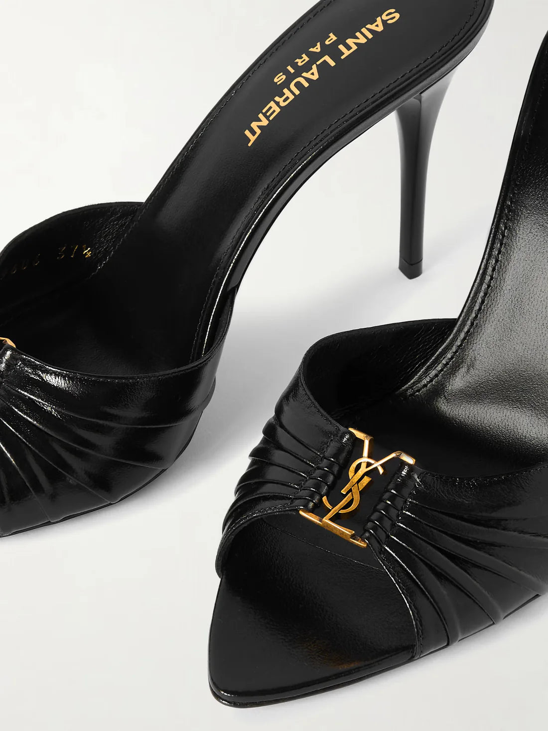 SAINT LAURENT Babylone embellished gathered glossed leather Tipped Slingback Pumps Woman Y5316-2 Black