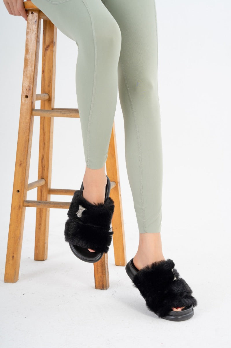 Fur slide slipper Woman FUR2 Black