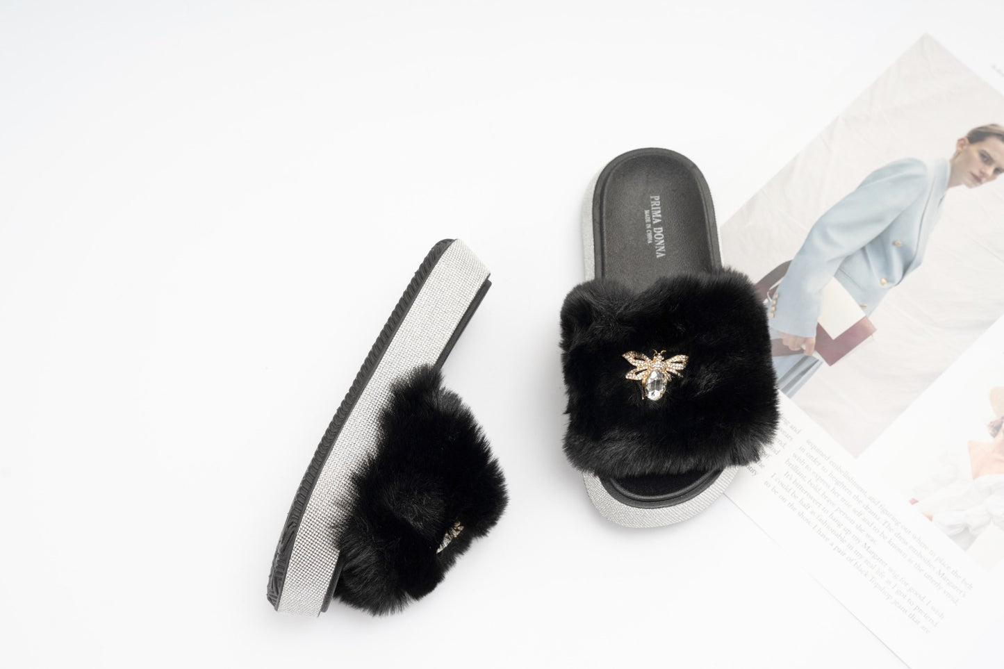 Fur slide slipper Woman FUR7 Black