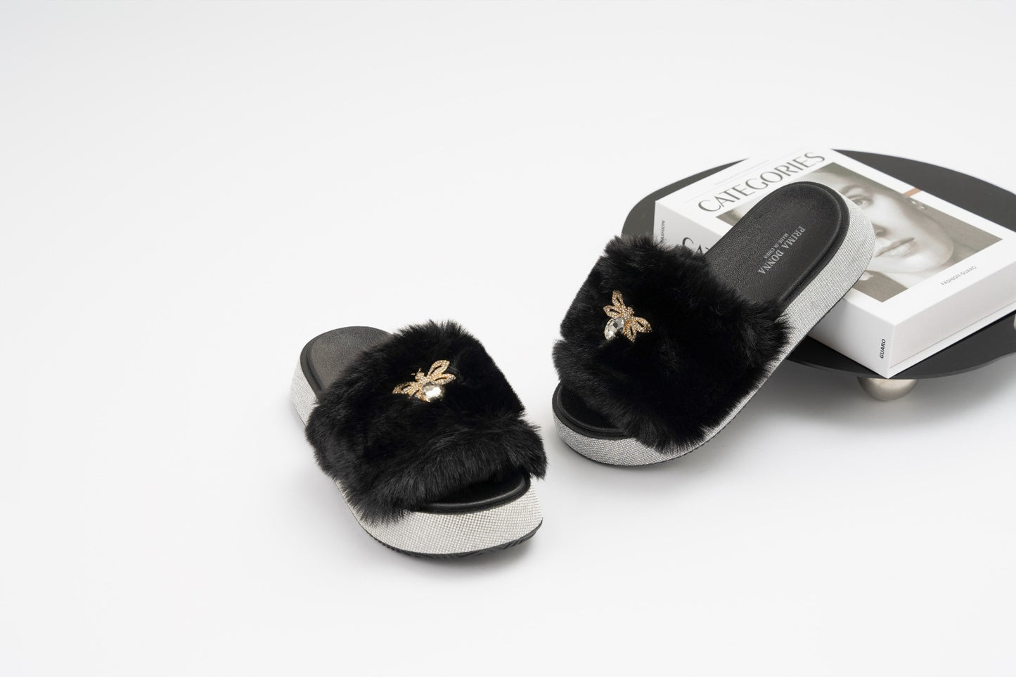 Fur slide slipper Woman FUR7 Black