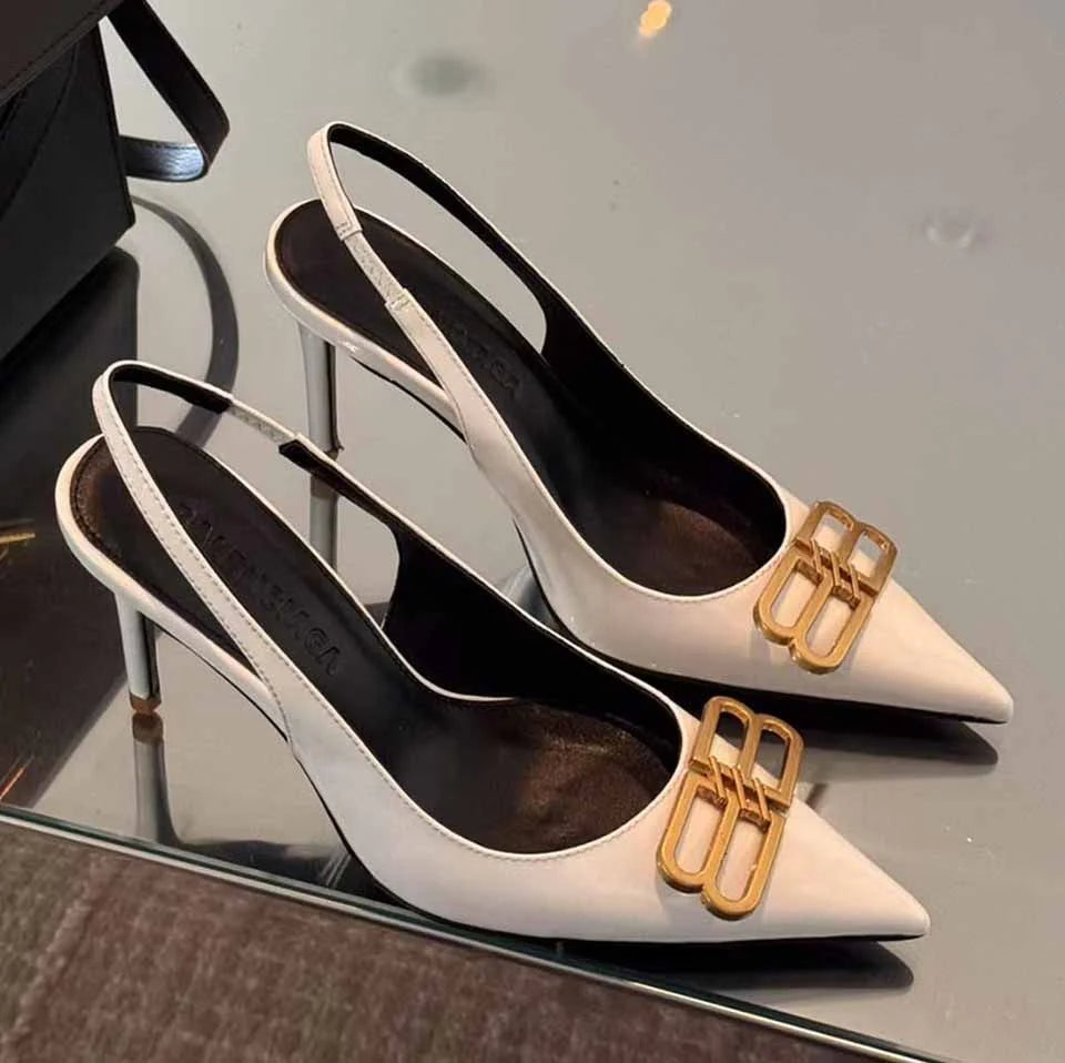 Balenciaga Square Knife BB Slingback Pumps Open Back 8812-5 White